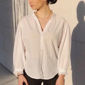 velvet by graham and spencer 100% cotton long sleeve lace trim button up blouse